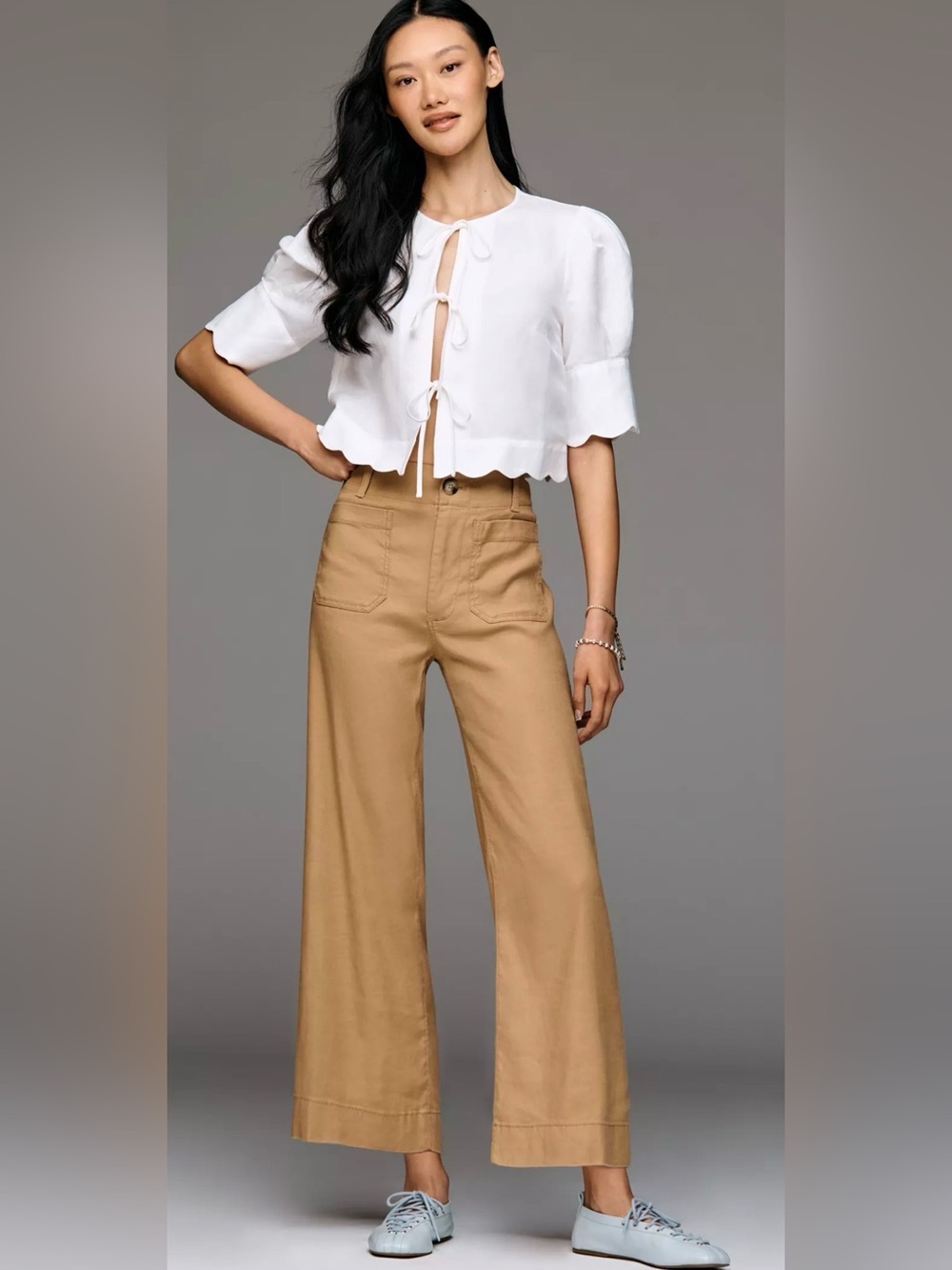 The Colette Pants MAEVE Flat-Front High-Rise Wide-Leg Cropped Camel Women's 30